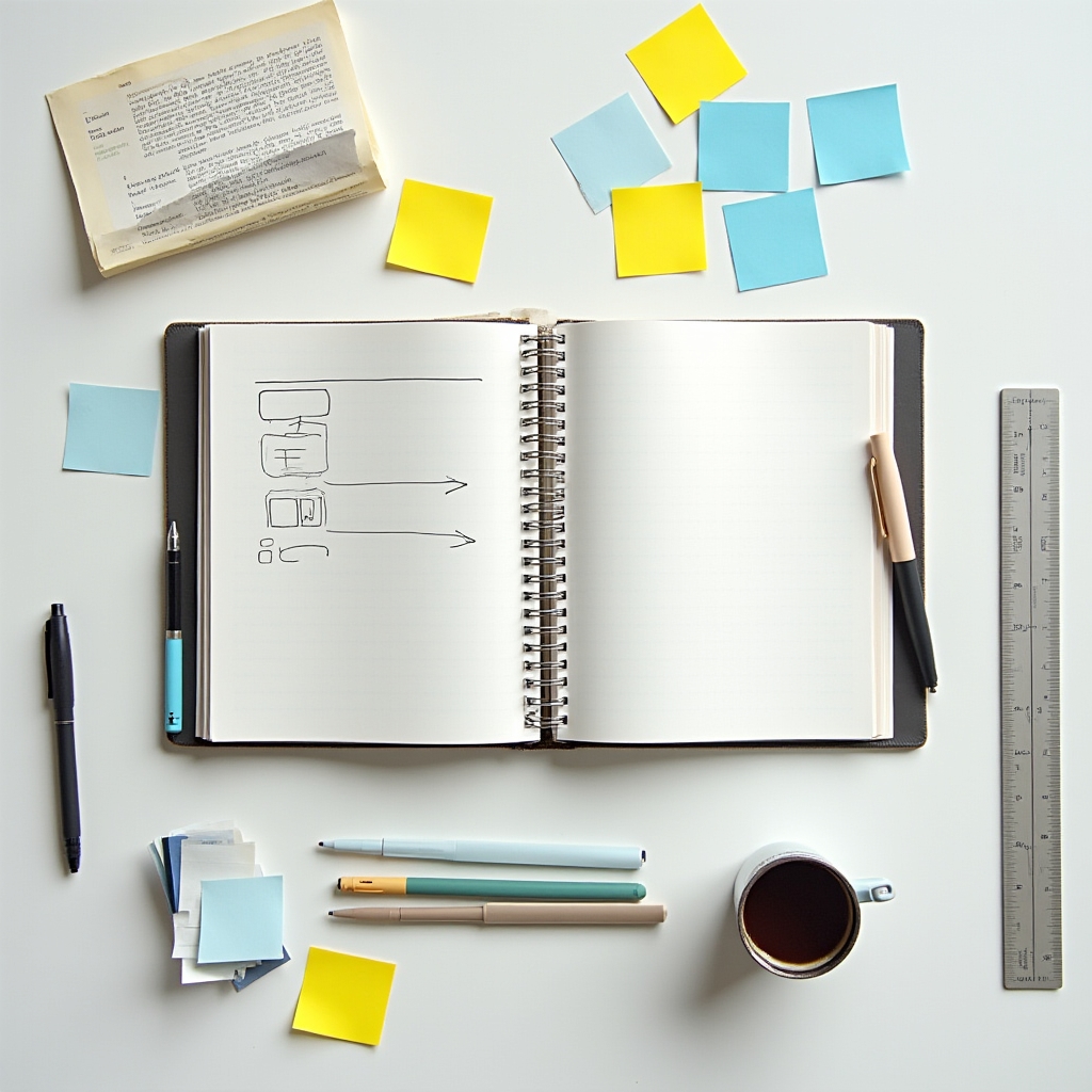 Konzeptentwicklung mit Notizbuch und Stift für den Kursaufbau